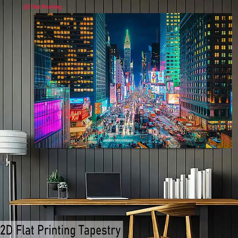 2D Times Square Neon Backdrop, City Night View Photography & Live Stream Banner