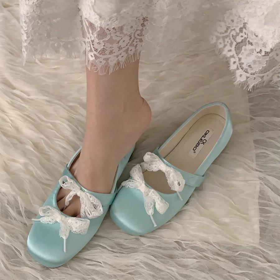 French gentle satin lace bow Mary Jane shoes women's inner height-increasing single shoes 2025 new shallow mouth ballet shoes