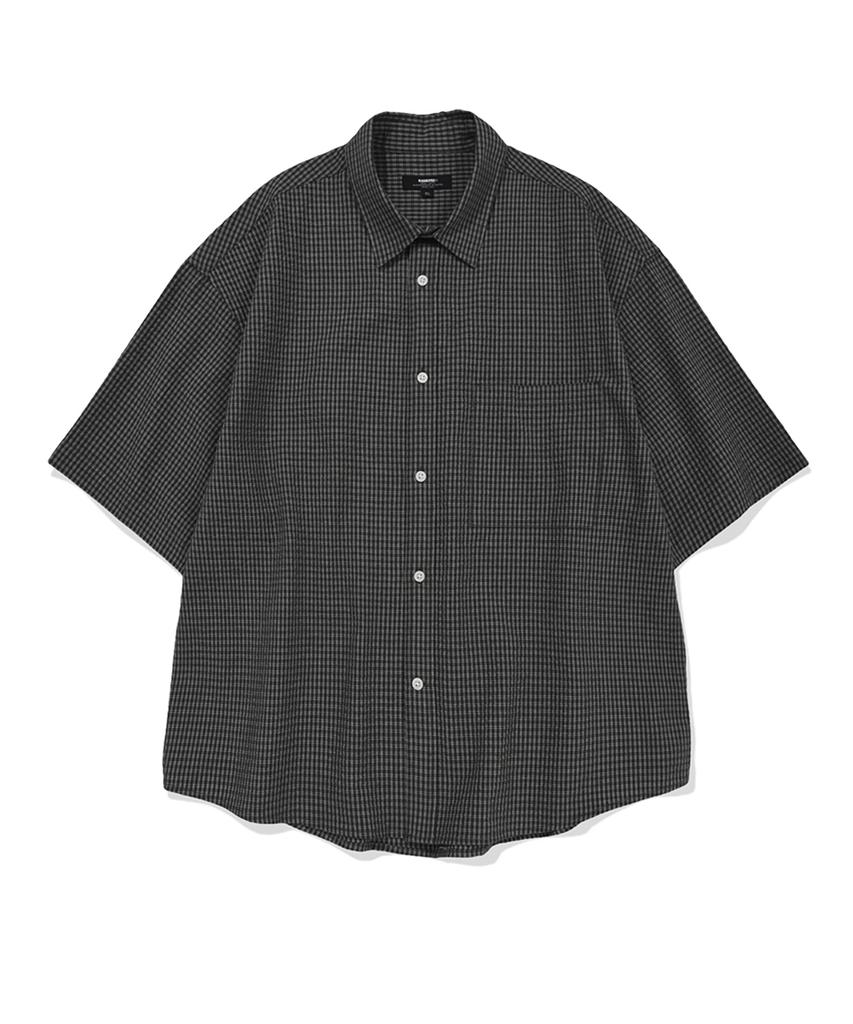 Kaneitei Heritage Minimal Cropped Check Half Shirt (Charcoal)