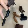 2025 New Round Head Thick High Heel Low Tube Suede Thin Knight Fashion Women's Pile Martin Boots