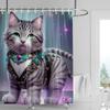 Adorable Cat & Flower Shower Curtain Washable Dirt-Resistant Shower Head Waterproof Polyester Bath Curtain For Home Decor