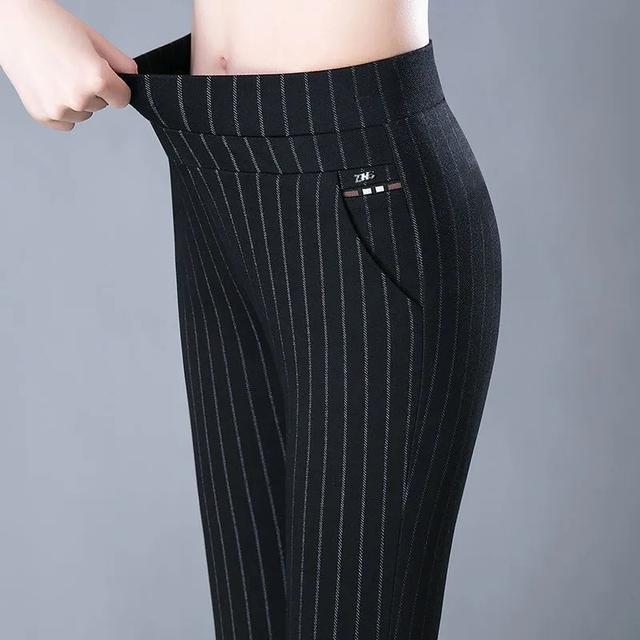 Frauen Elastische Taille Beiläufige Gerade Hosen Weibliche Hose Dame Streifen Bleistift Hosen XXXXXL gray