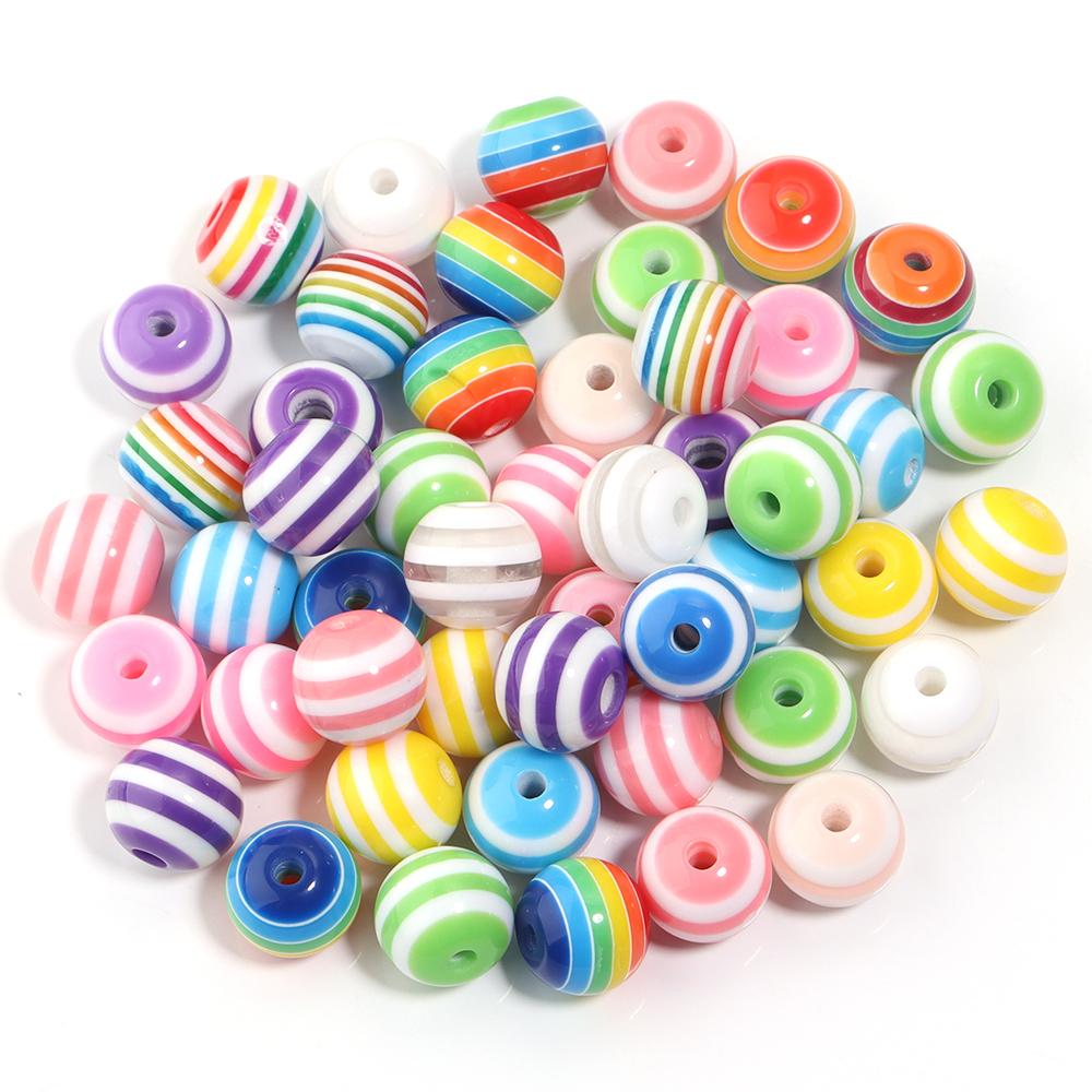 

10-100pcs/lot 6-20mm Round Colorful Resin Beads Stripe Spacer Beads For Jewelry Making Loose Beads DIY Bracelet Accessories 6mm 100pcs