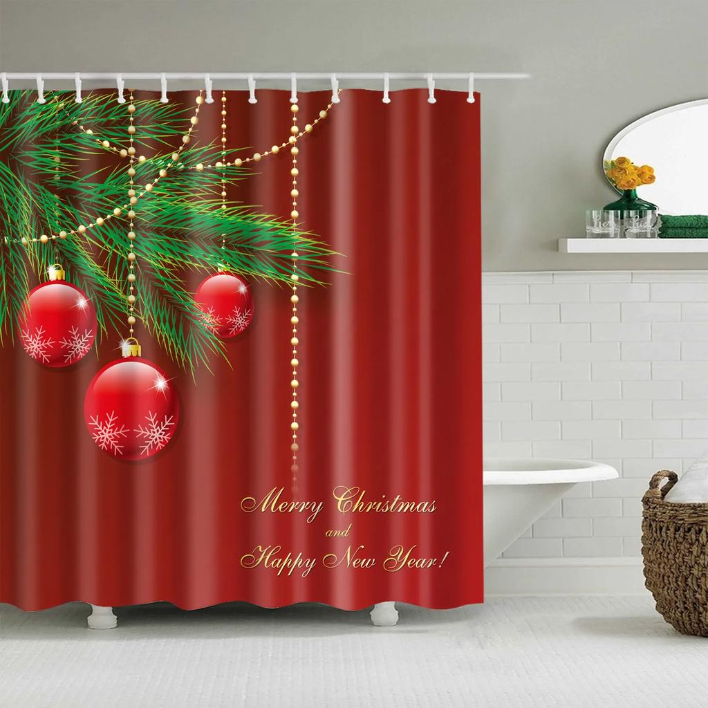 Christmas Bath Curtains Home Decor Winter Snowflake Snowman Santa Claus Waterproof Shower Curtain Bathroom Curtains