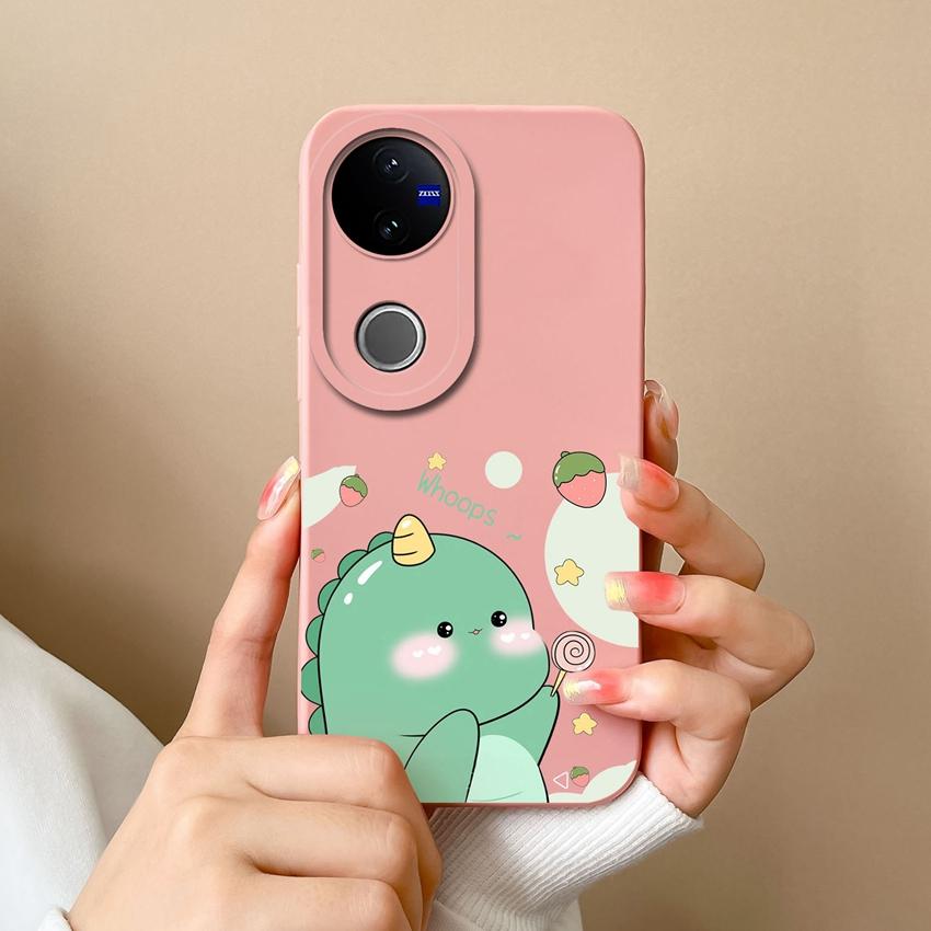 For Vivo V50 Y16 Y31 Y53S Y55 IQOO Z10X Y51 Y70 Phone Bags Naughty Dinosaur Pattern Liquid Silicone Dustproof Full Protective Case For Vivo Back Cover