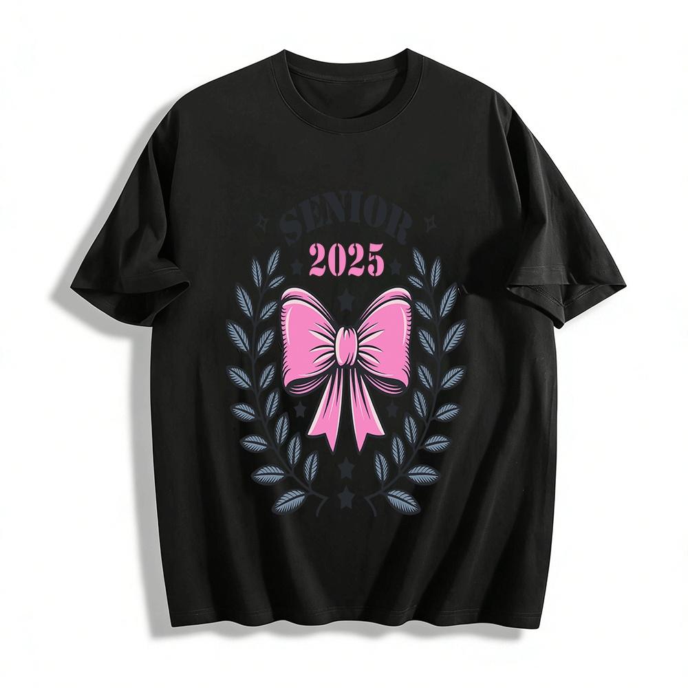 2025 Senior Bow Print Commemorative Casual Top Pure cotton T-shirt XXS
