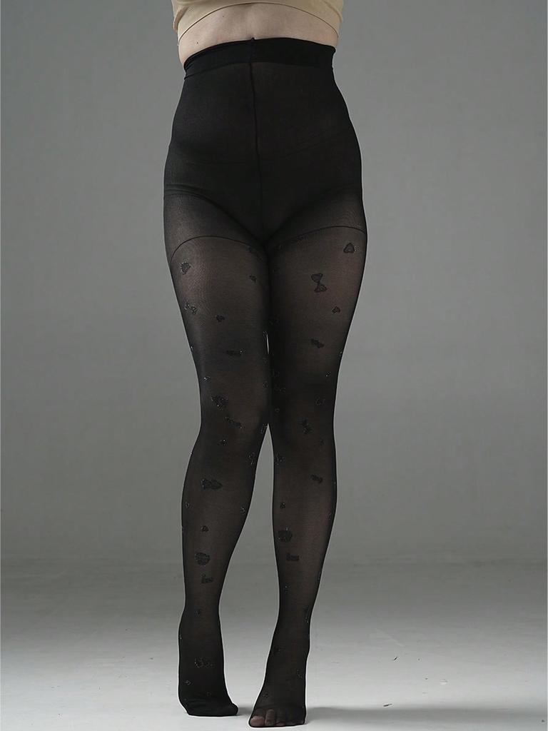 1 Pair Women Black Cute Cartoon Print Thin Silky Stretchy Sweet Sexy Tights Spring Summer