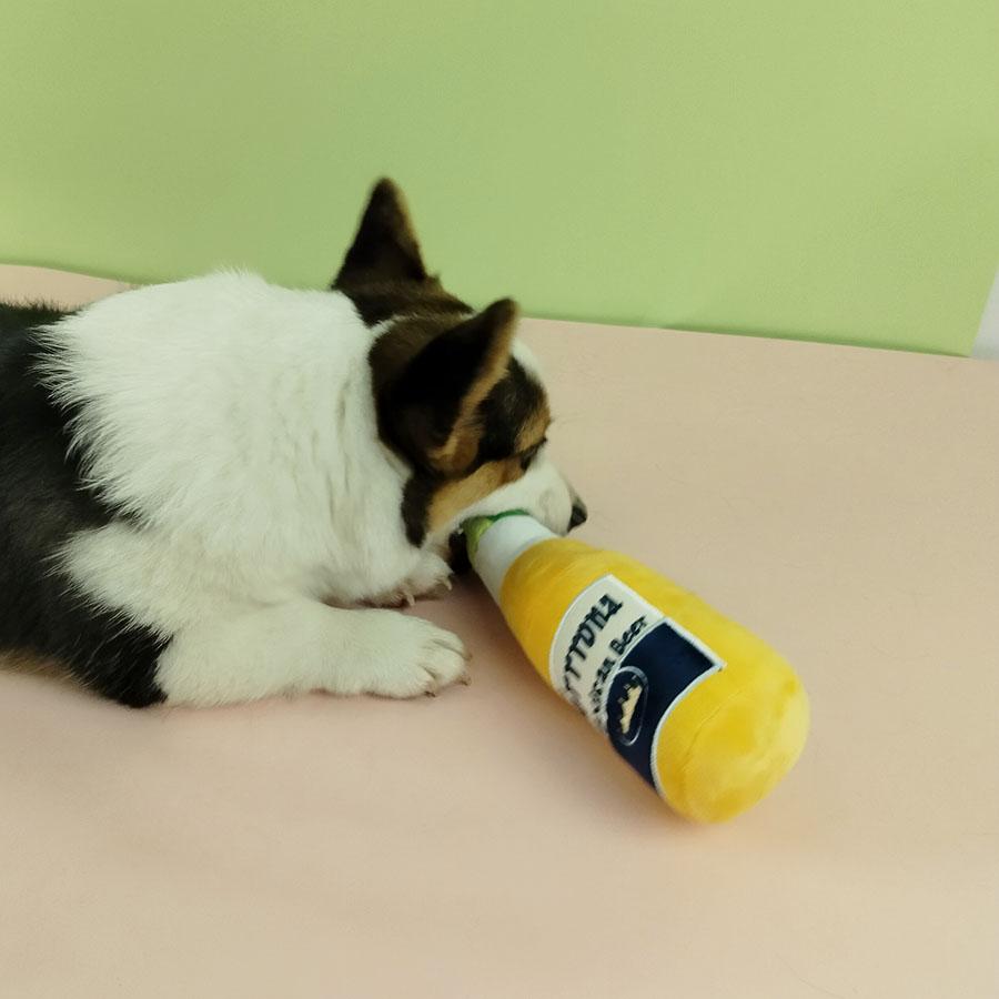 Dog Plush Toys Champagne Bottle Shape Squeaky Chew Toy Bite Resistant JUEean Teeth Interactive Pet Supplies