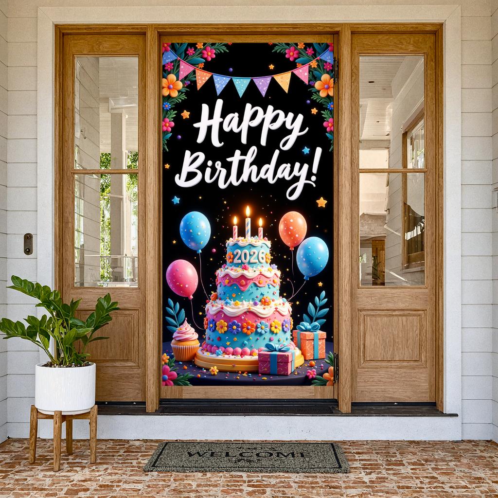 Geburtstags-Hintergrund Ballon-Dekoration Geburtstag Foto-Hintergrund Festliches Geburtstagsbanner Mehrschichtiges Kuchen-Design-Banner Für Hausparty