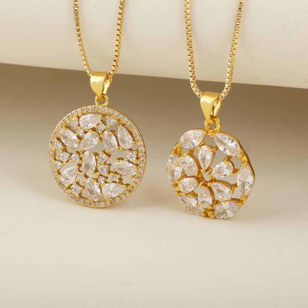 Nidin Light Luxury Trendy Water-drop/Heart Crystal Zircon Flower Pendant Necklace For Women Female Round Shape Delicate Jewelry