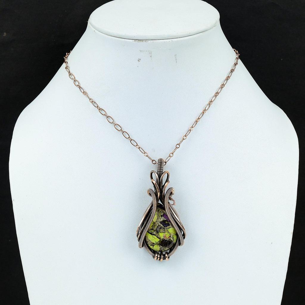 Copper Stichtite Gemstone Pure Copper Wire Wrap Handmade Jewelry Pendant For LOve