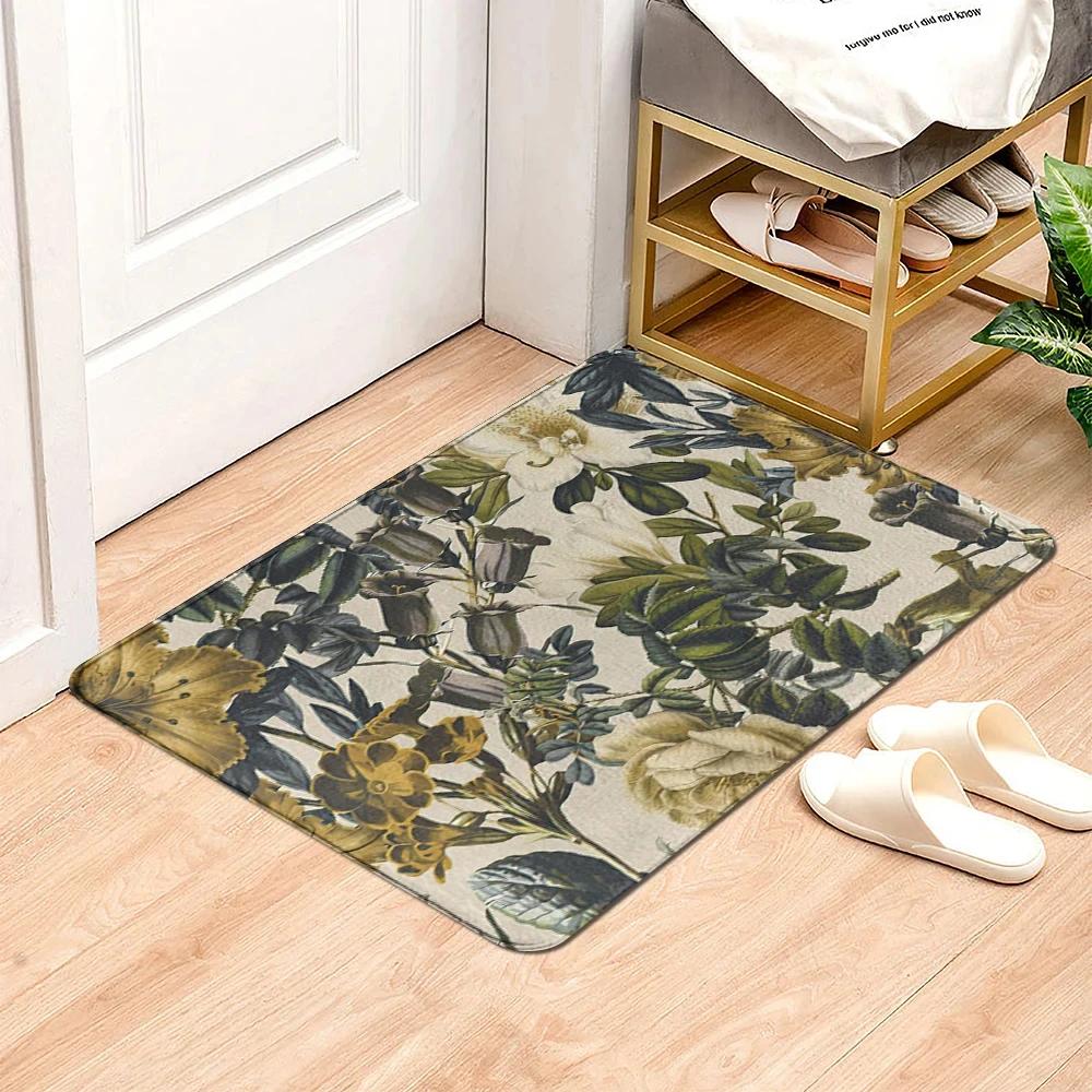 Beautiful Flowers Entrance Door Floor Mat Door Mat Non-Slip Foot Pad Home Welcome Carpet for Hallway Bath Kitchen Doormat