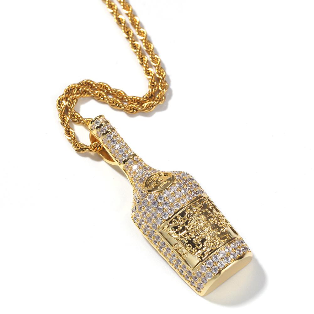 Hip-hop hipster design wine bottle pendant exaggerated copper inlaid zircon high-end men s necklace jewelry