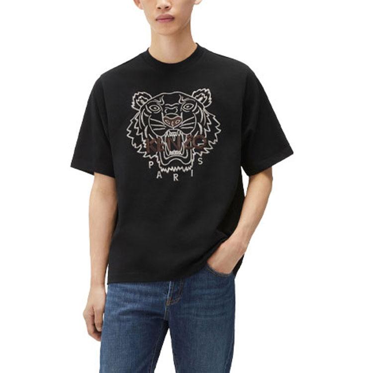Kenzo Classic Tiger Head T-Shirts Men's Black Crew Neck Moderate Straight Fit FB65TS0894YF-99