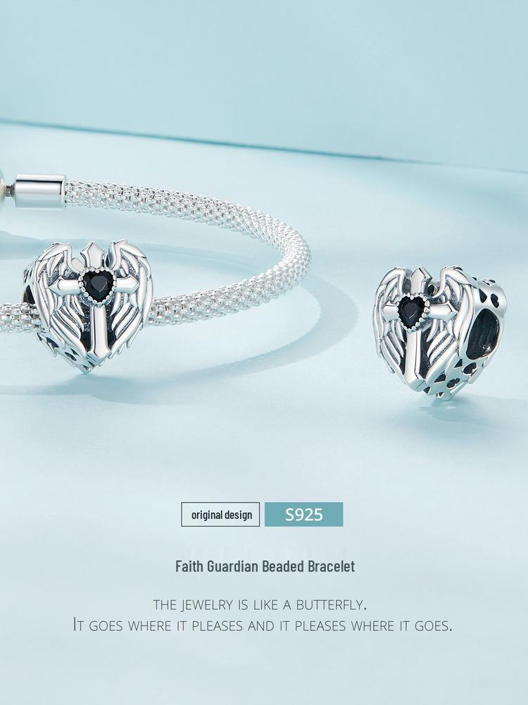 Aifle 925 Silver Faith & Love Cross Guarding Beads DIY Jewelry Accessories