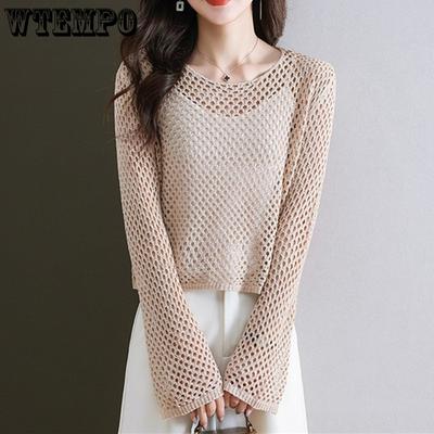 Summer Thin Women's Ice Silk Knitted Top Sweater Loose Casual Hollow Small Shirt