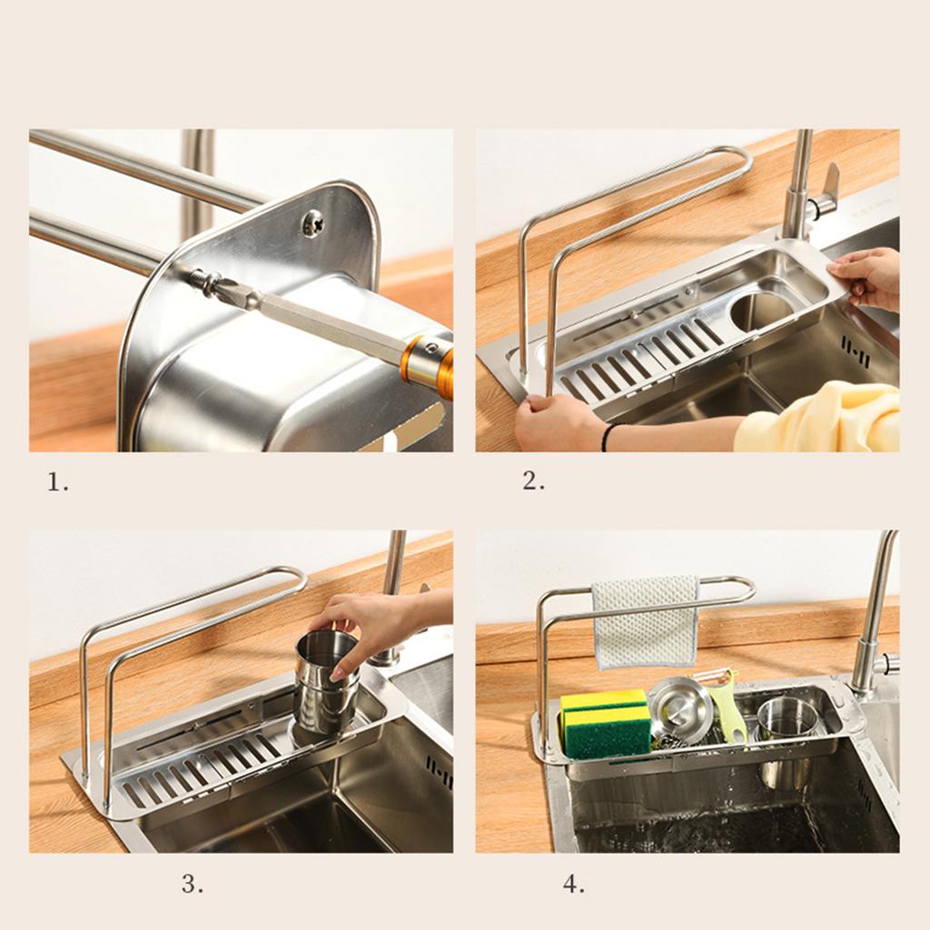 Sink Drain Shelf Stainless Steel Multifunctional Kitchen Sink Organizer Household Storage Shelf Drying Rack Kitchen Utensils