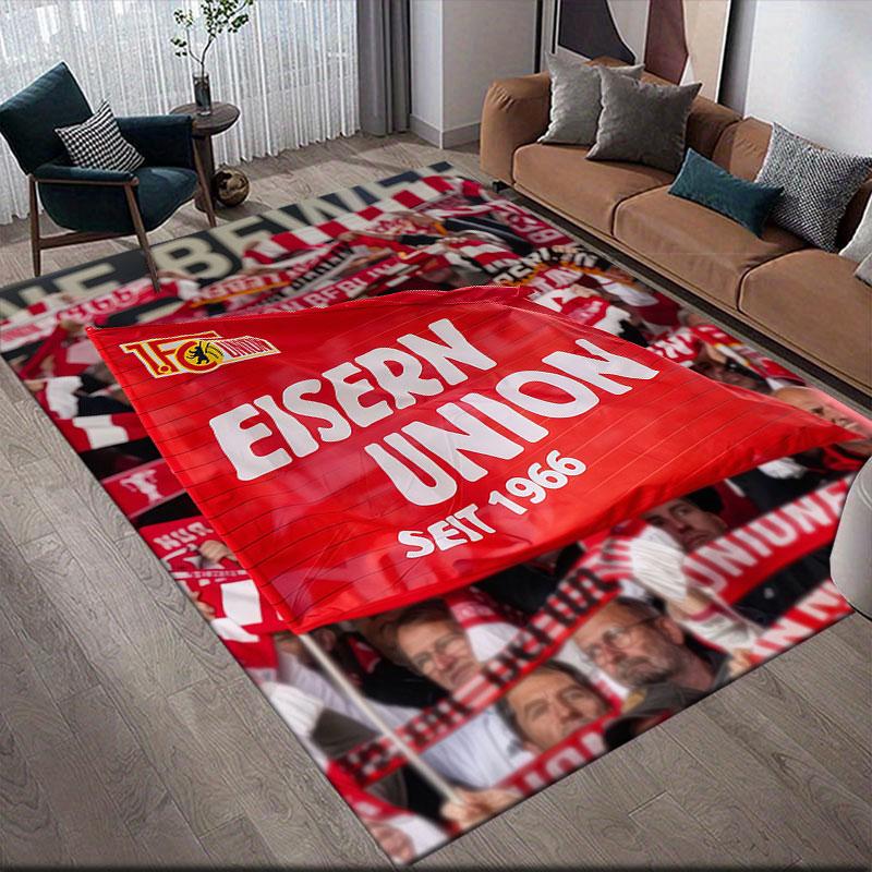 Union Berlin logo Flannel Printed Carpet, Home Sofa Decoration for Living Room & Bedroom, Non‑Slip Play Flannel Floor Mat for Game Room