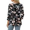 Women's Print Top Button-down V-neck T-shirt 3/4 Sleeve Loose Fashion Top
