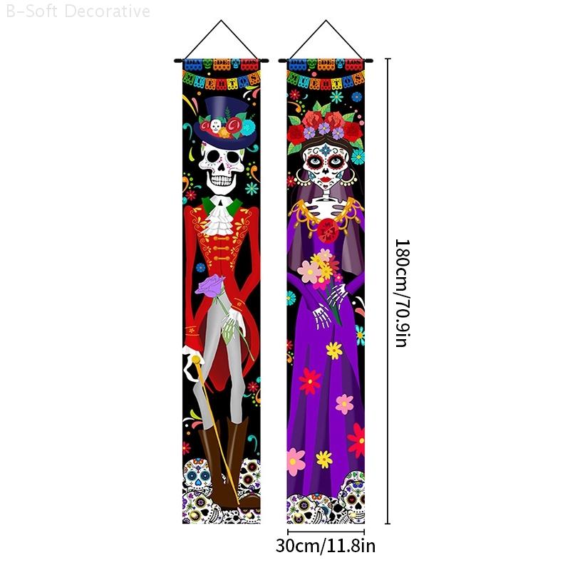 Day of The Dead Hanging Flags Halloween Horror Themed Party Decor Flag Halloween Wall Door Hanging Decor Door Curtain Banner
