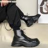Fashion Fashion Men Motorcycle Short Boots Thick Sole Dark Shiny Leather Ankle Boots Platform Heightening Lace-Up Mens Boots