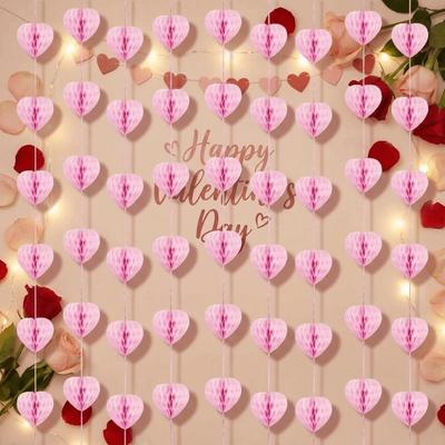 1.5m Heart Honeycomb Ball String Romantic Stereoscopic Hanging Love Streamer Paper Easy To Install Love Heart Hanging Curtain