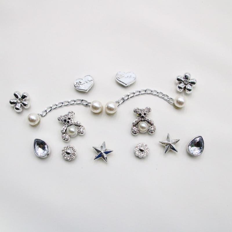 

Набор модных шармов для обуви из 14 штук, аксессуары, пряжка для обуви с отверстиями, серебряная звезда, медведь, DIY 3D украшения для обуви для девочки, подарок на вечеринку