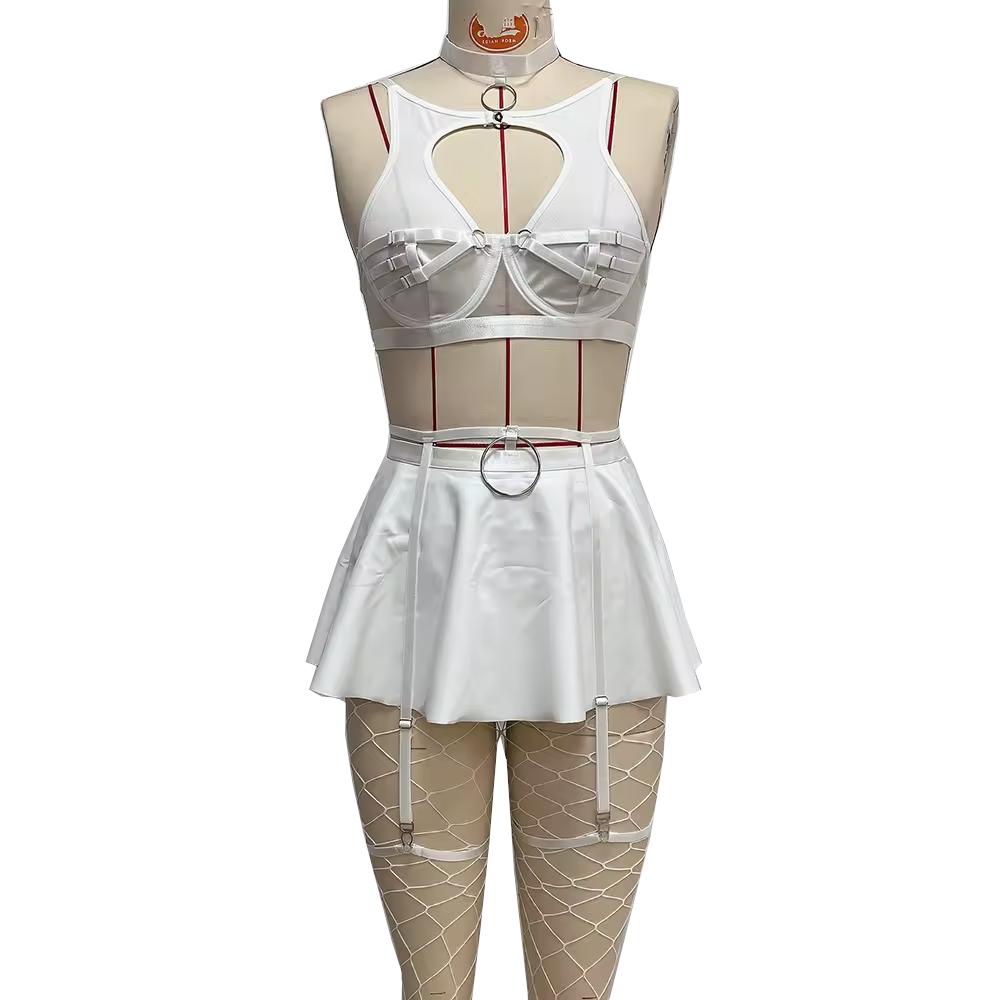 Lace Erotic Lingerie Set  Bra Solid Color Leather Bras & Bra Sets