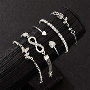 17KM 5pcs Exquisite Butterfly Bracelet Set For Women Vintage Rhinestone Heart Infinity Cuff Bangle Daily Wear Jewelry Gift