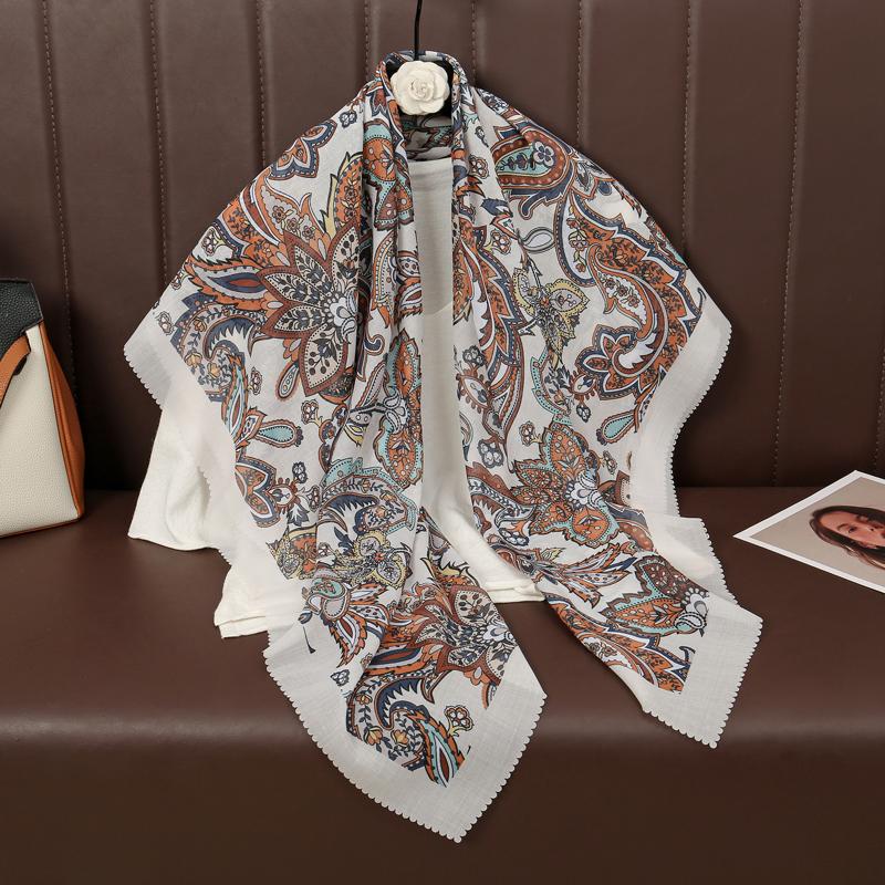 Dámský čtvercový 110cm bavlněný šátek Bohemia muslimský hidžáb šátky a zavinovačky Žena Foulard Nová návrhářka Paisley Bandana Pashmina
