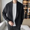 Men Sweater Coat Turn-down Collar Solid Color Long Sleeves Cardigan Buttons Warm Elastic Double-breasted Men Spring Coat for Work