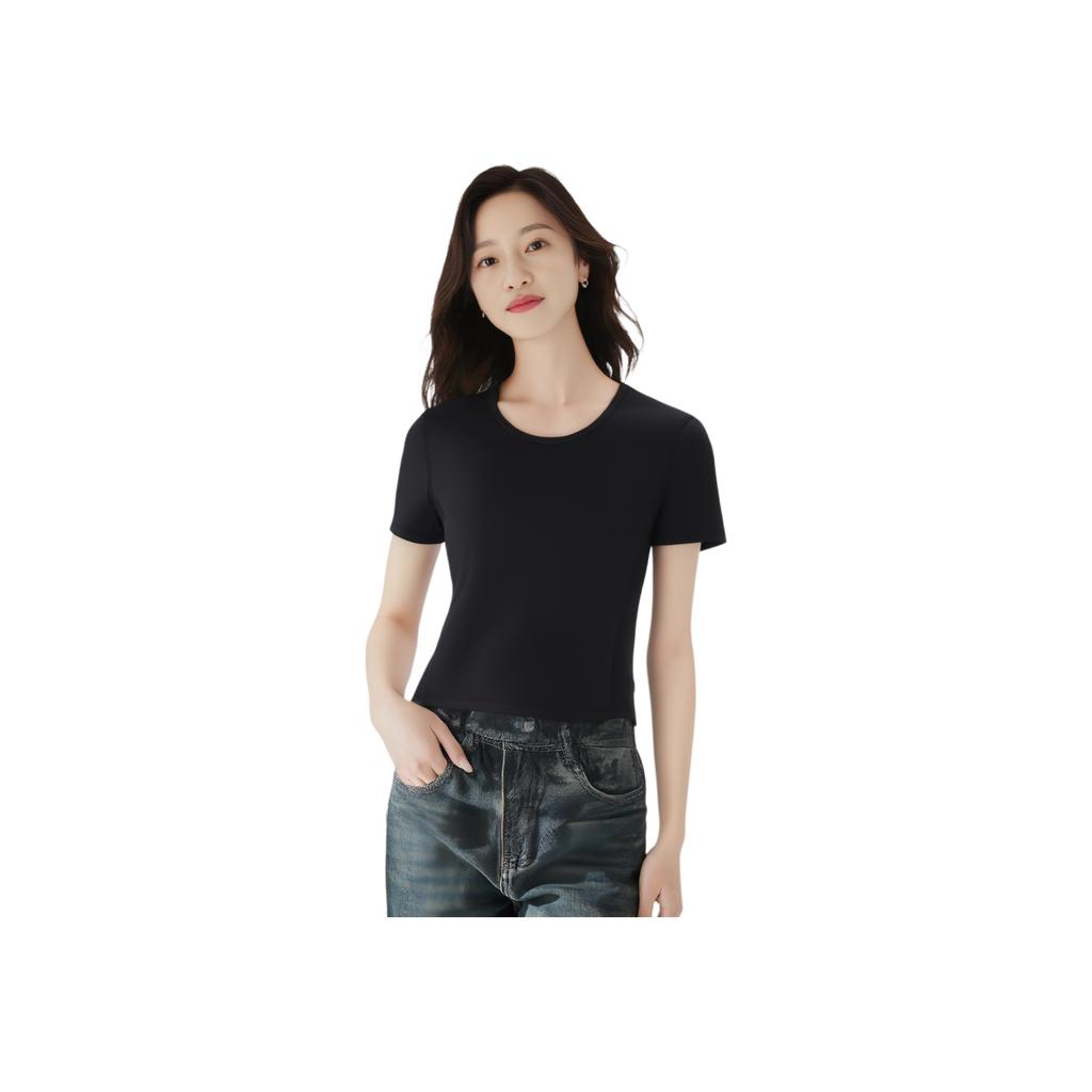 Li Ning Fitness Series Einfarbig Rundhals Bequem Atmungsaktiv Kurzarm T-Shirt Damen Tops Schwarz ATSU734-1