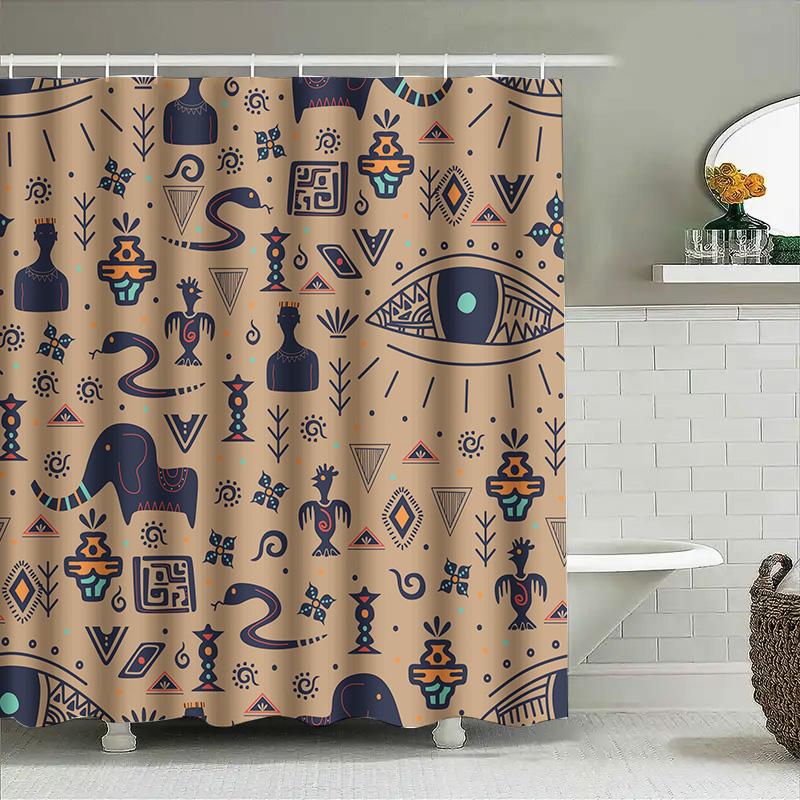 Trendy Bohemian Bathroom Decor Shower Curtain With Eye Design For Home Decoration Black/Beige Colorway (72X84 Inches)
