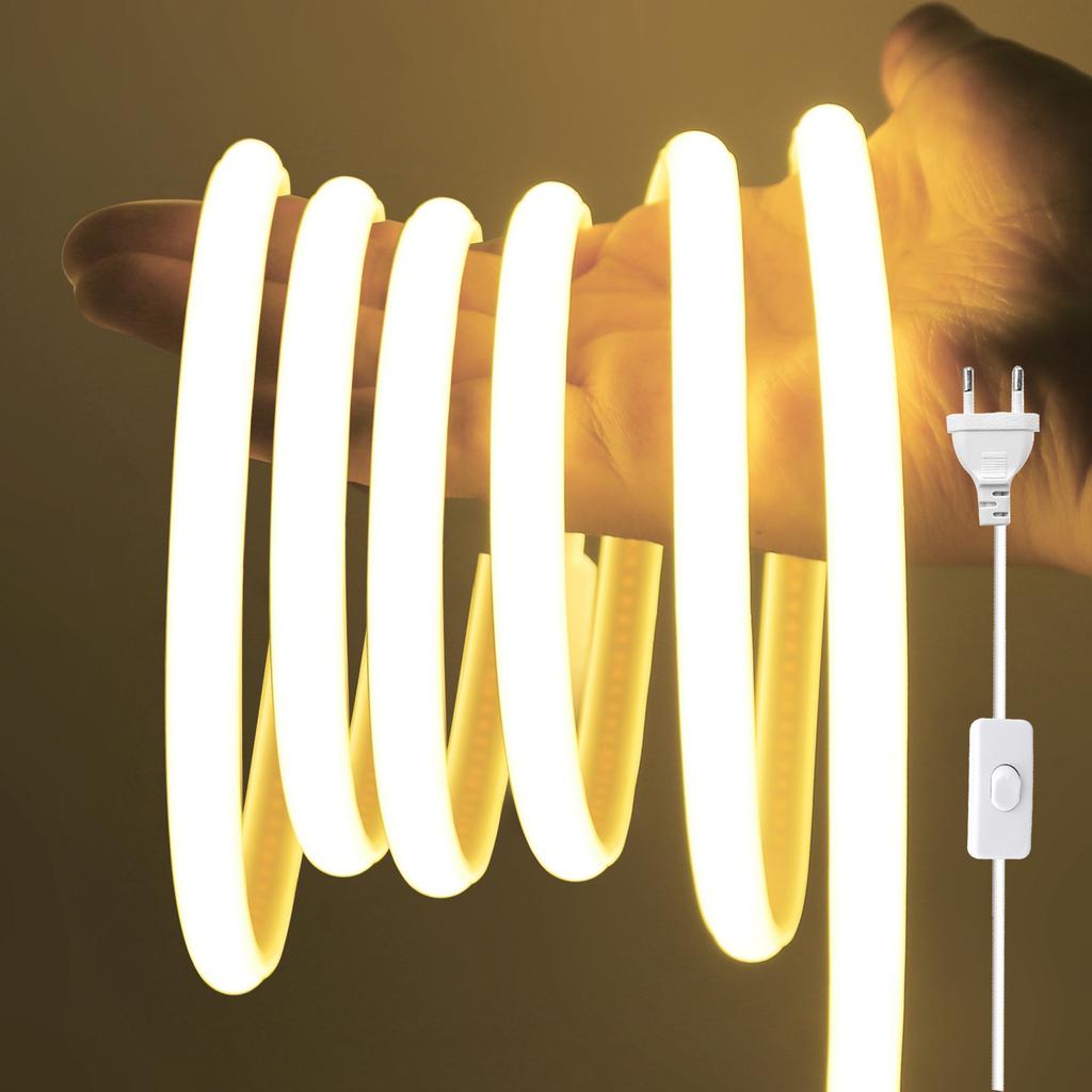 AC 220V COB Streifen mit EIN/AUS-Schalter Weiß 3000K 4000K 6000K IP65 Wasserdicht Heimdeko Flexibles Band LED Neonlicht 1M-35M
