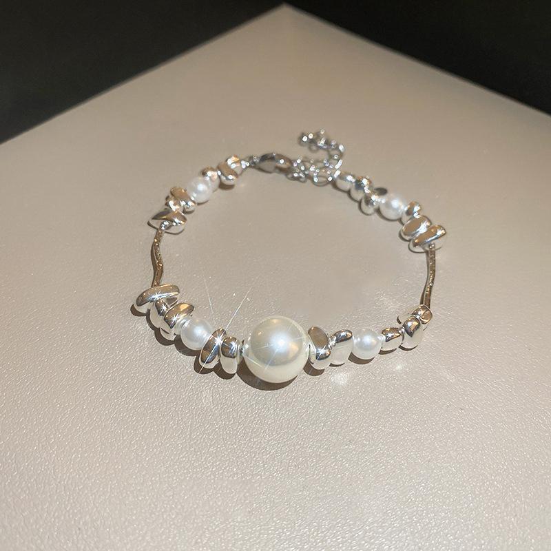Irregular Broken Silver Pearl Necklace Bracelet For Women Girls Temperamental Geometric Jewelry Gift