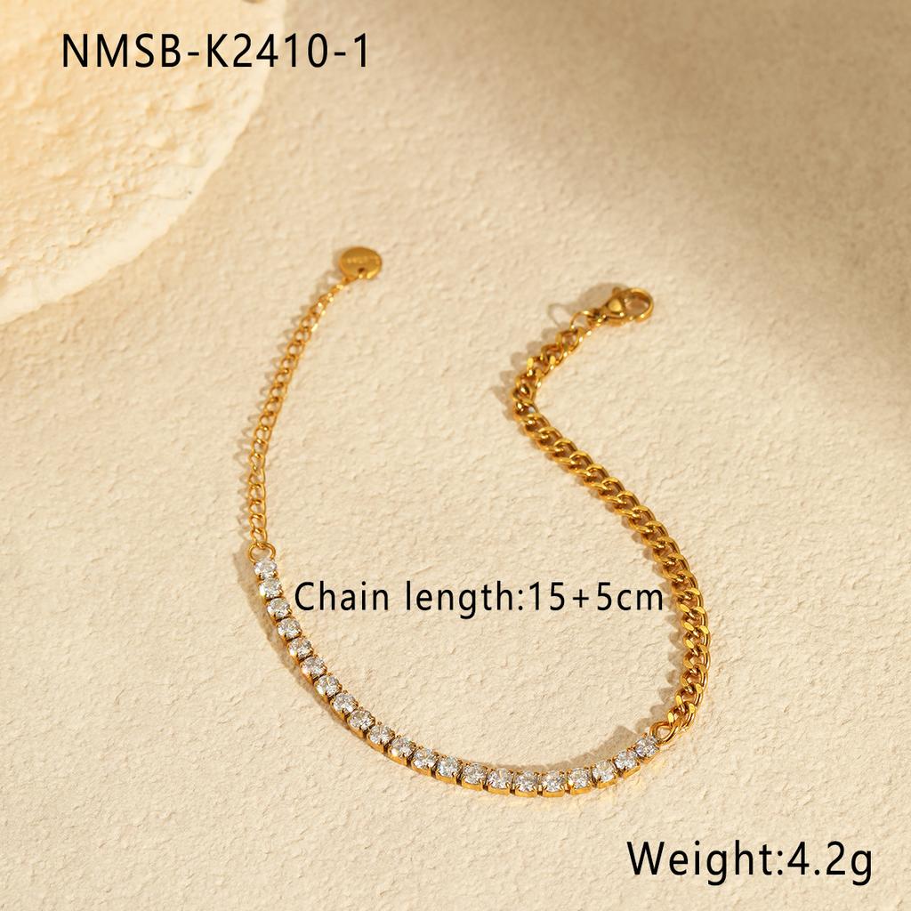 GEMCHIC Women's Simple Inlaid Zircon Stainless Steel Chain Necklace 18K Gold Plated Bracelet Clavicle Chain Wholesale