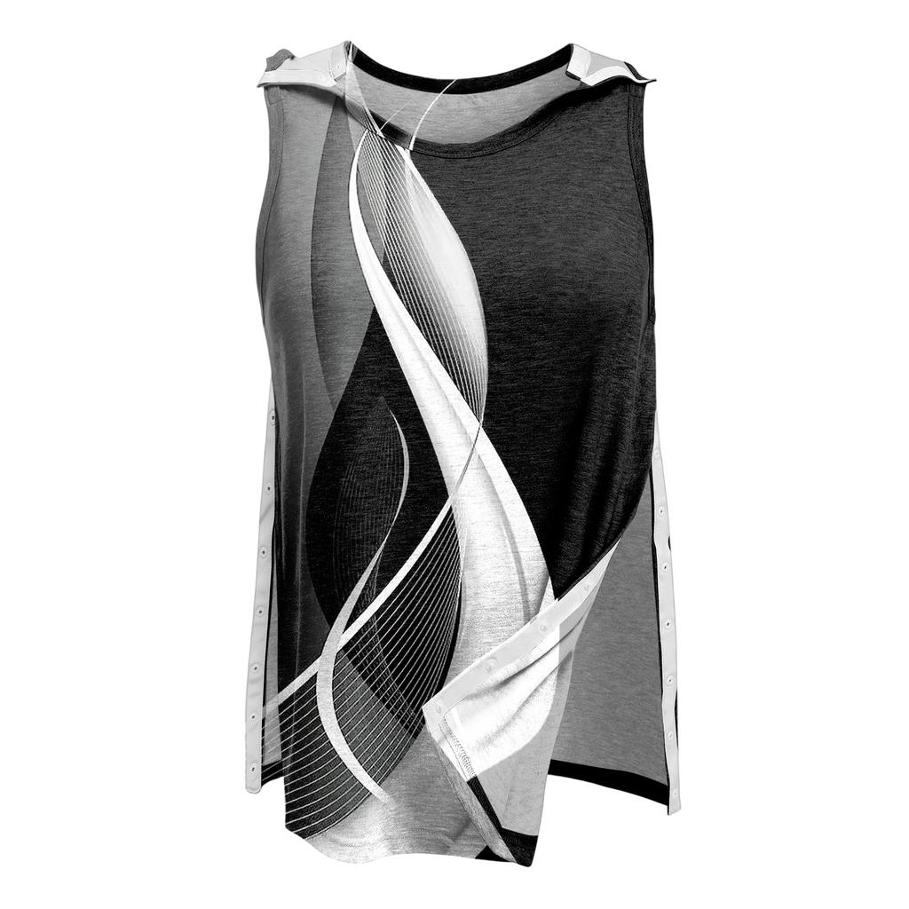 Women Shoulder Surgery Shirt Sleeveless Top with Snap Closure and Floral Print Adjustable Sleeve Design Post Operative Clothing for Recovery