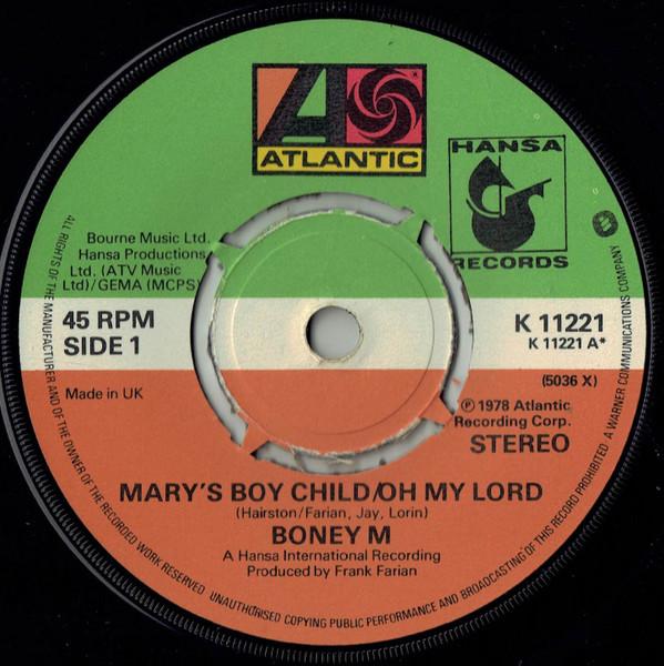

7-дюймовая пластинка BONEY M. Мальчик Марии О мой Господь K11221 Atlantic 1978 Великобритания Танцевальная Электроника Б/у