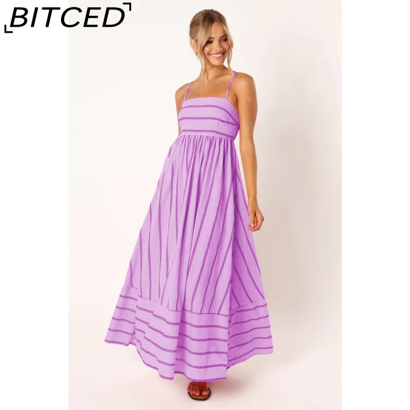 BITCED Spring/Summer Striped Strappy Backless Full-Skirted Fresh-Style Dress
