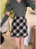 Women's High-Waisted A-Line Plaid Wool Skirt - Autumn 2024 Korean Style, Plus Size