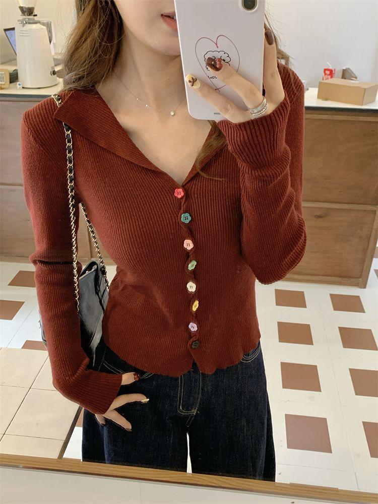 Korean Color Block Long Sleeve Knitted Sweater with Flattering Fit