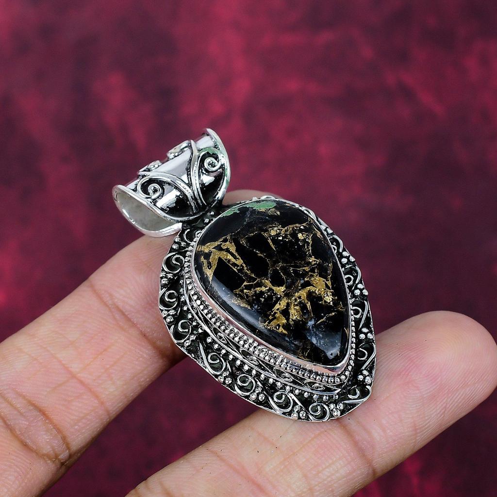 Copper Black Tourmaline Handmade Gemstone Pendant, 925 Solid Sterling Silver Pendant, Gift for Introverted