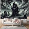 Grim Reaper Spooky Cemetery Scene Wall Hanging Tapestry Versatile Backdrop For Home Bedroom Indoor/Outdoor Decoration