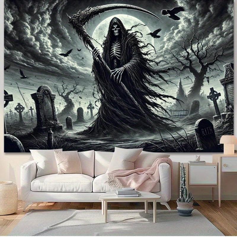 Jmg Household Supplies Unisex Grim Reaper Spooky Cemetery Scene Wall Hanging Tapestry Versatile Backdrop For Home Bedroom Indoor/Outdoor Decoration