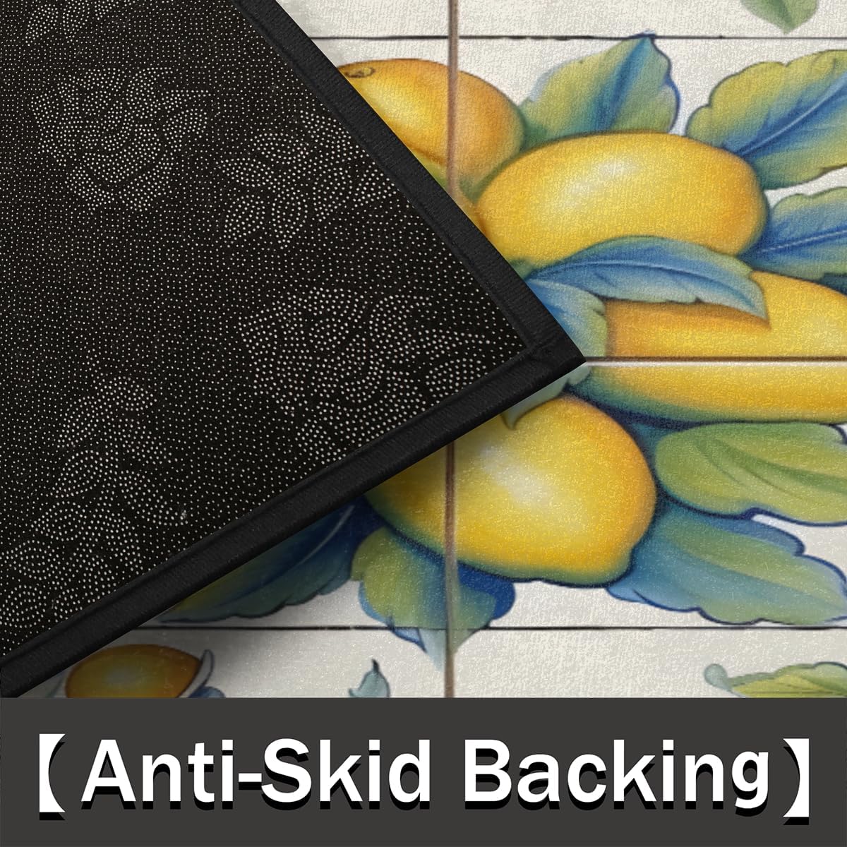 Half Round Door Mat, Lemon Painted Non-Slip Half Circle Area Rug Fruits Doormat Washable Durable Home Decor Half Moon Rug for Floor Indoor Outdoor