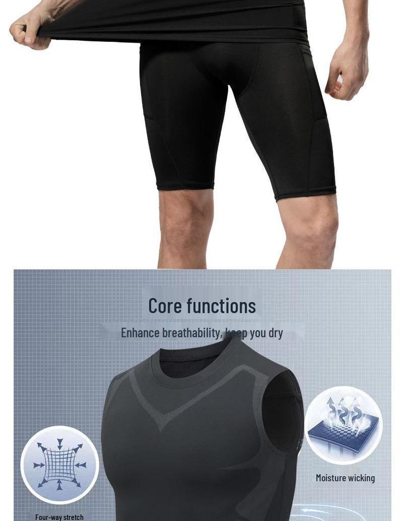 Men's Quick-Dry Fitness Sleeveless Set: Tight-Fit Wide-Shoulder Running & Basketball Training Vest & Shorts.