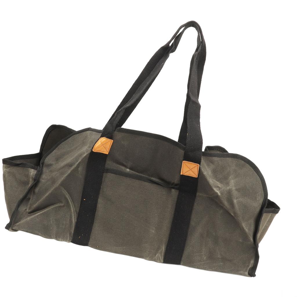 Log Carrier Waxed Canvas Dark Green Waterproof Large Capacity Reinforced Handles Foldable Anti Slip Firewood Bag for