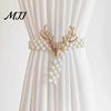 Curtain Tiebacks for Gauze Curtains Deer Head Tieback, Faux Pearl Beaded Stretch Holder, Rental Friendly Holders Adjustable Holdback Bedroom