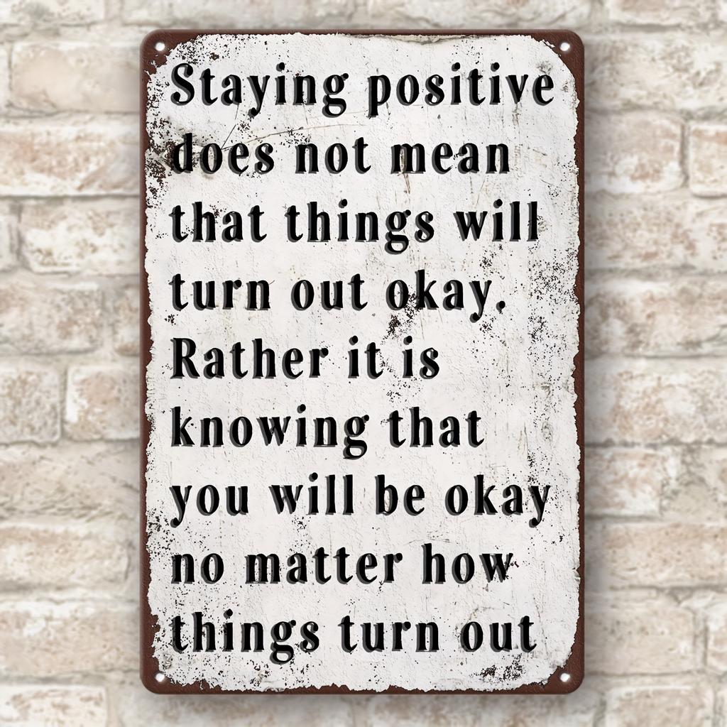 D Keep Positive Inspirational Quote Rustic Black Metal Sign Waterproof Windproof Wall Hanging Decoration for Bars Cafes