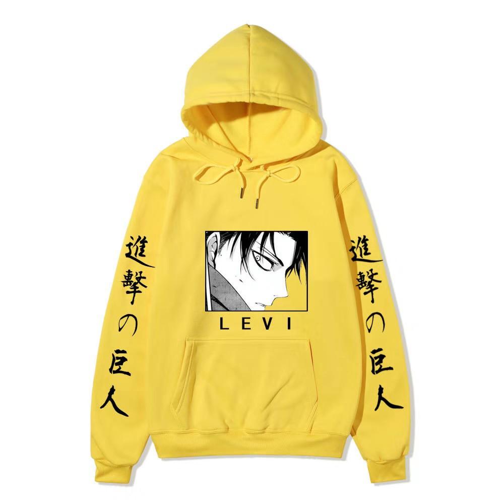 Anime Attack on Titan Levi Ackerman Hoodie, Double Sleeve Japanese Text Print Pullover Sweatshirt Long Sleeve Streetwear for Men Women
